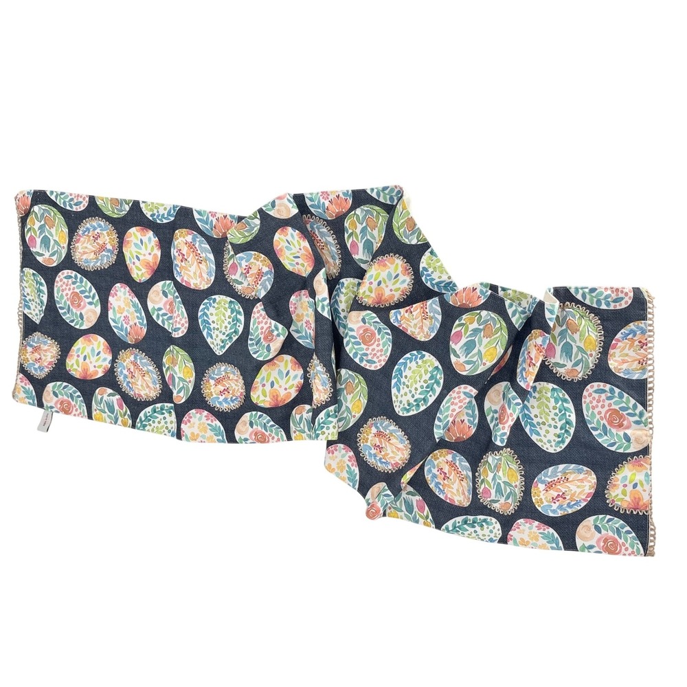 Tabitha Webb Easter Table Runner Watercolor Floral Navy Blue Textured Fabric‎